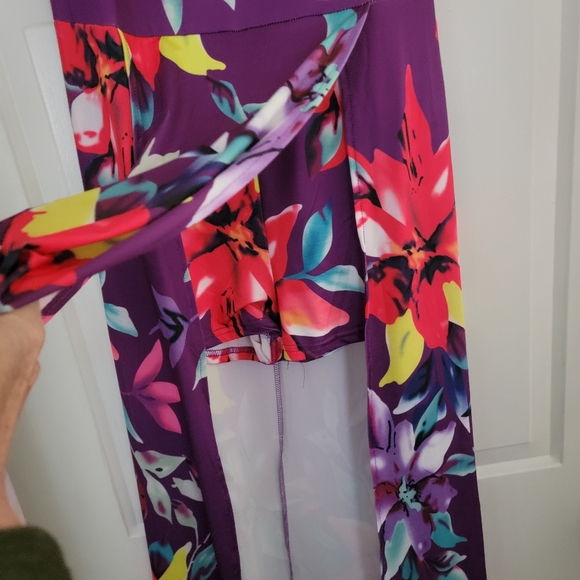 Hawaiian  Romper purple  w/ bright flowers (L) - Picture 2 of 6